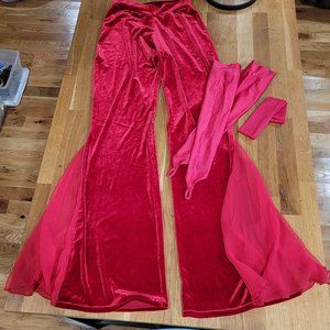 Velvet Bellbottoms w/ Chiffon Inserts, Gloves, Headband, Bellydance or Disco